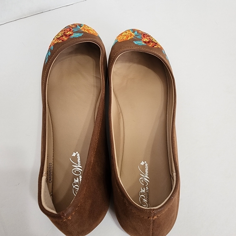 The Pioneer Woman Brown Floral Embroidered Ballet Flats US 10M EUC - Picture 7 of 12